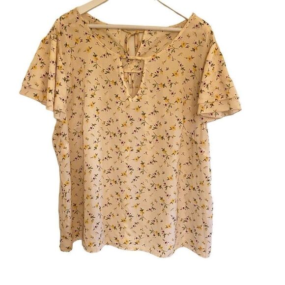 Short sleeve floral blouse tie front size 4XL - Picture 1 of 6